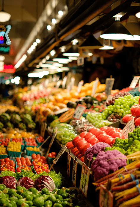 Fresh grocery store with colorful fruits and vegetables
